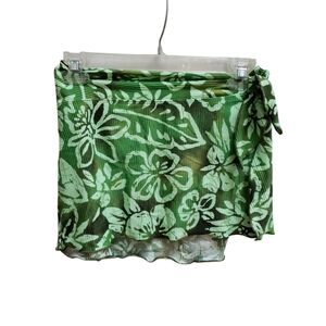 Catalina Swim Sarong Womens Size 8/10 Green Floral Mini Beach Tie Ribbed Texture